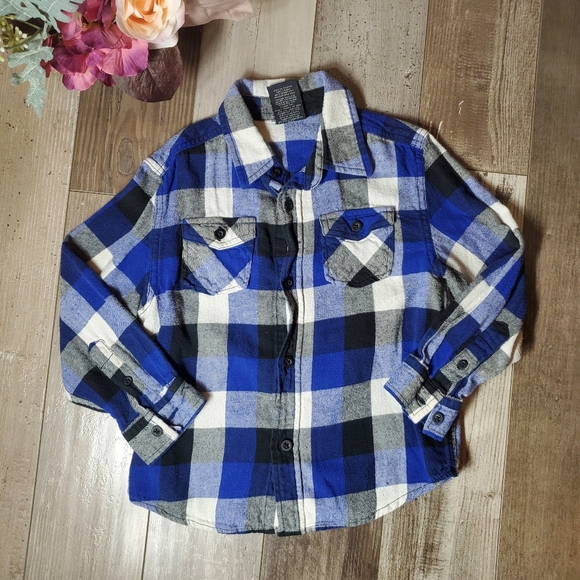 Faded Glory Blue Gray White Boys Flannel Shirt Size Small 6-7 EUC - Picture 11 of 14